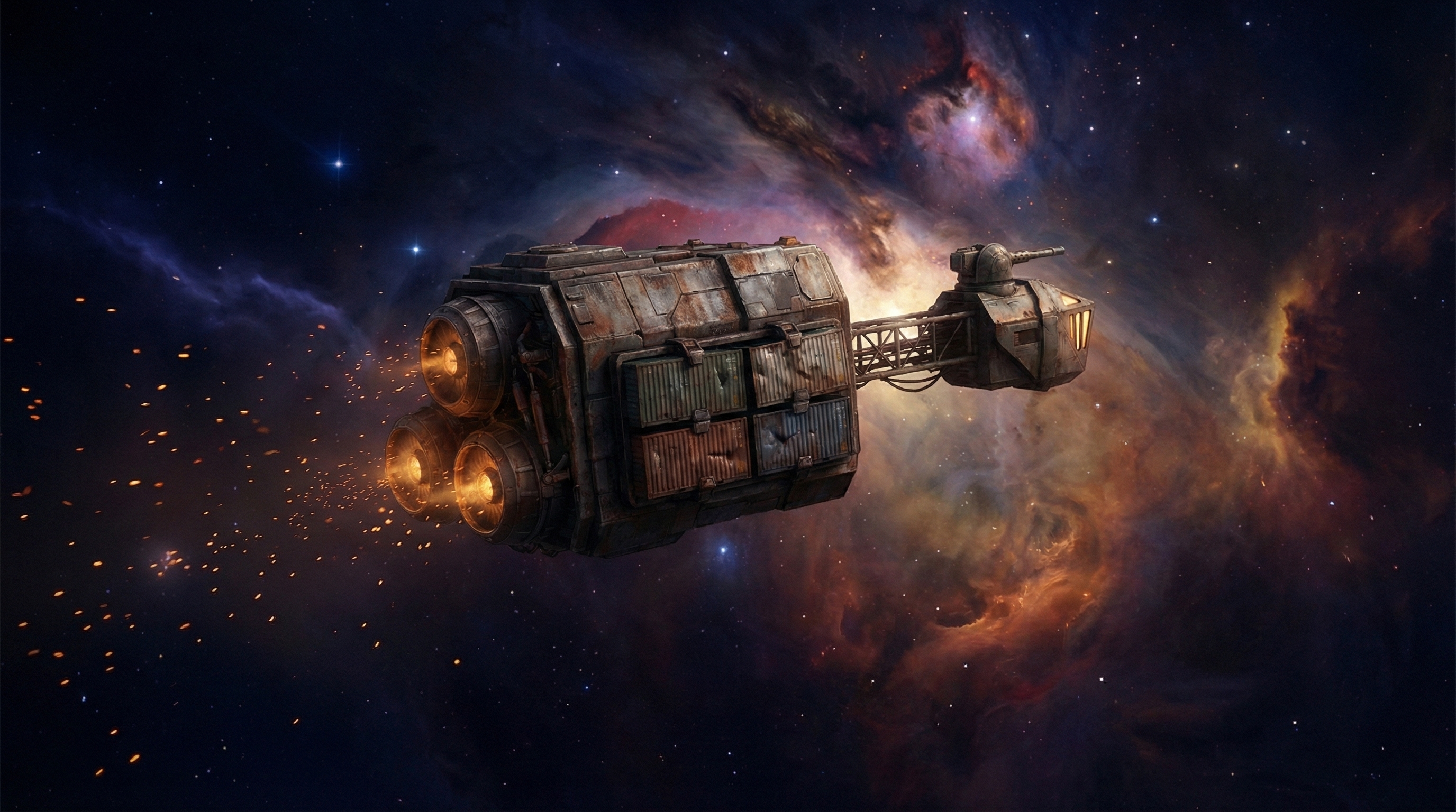 Concept art of the Cinder Drifter drifting through space.
