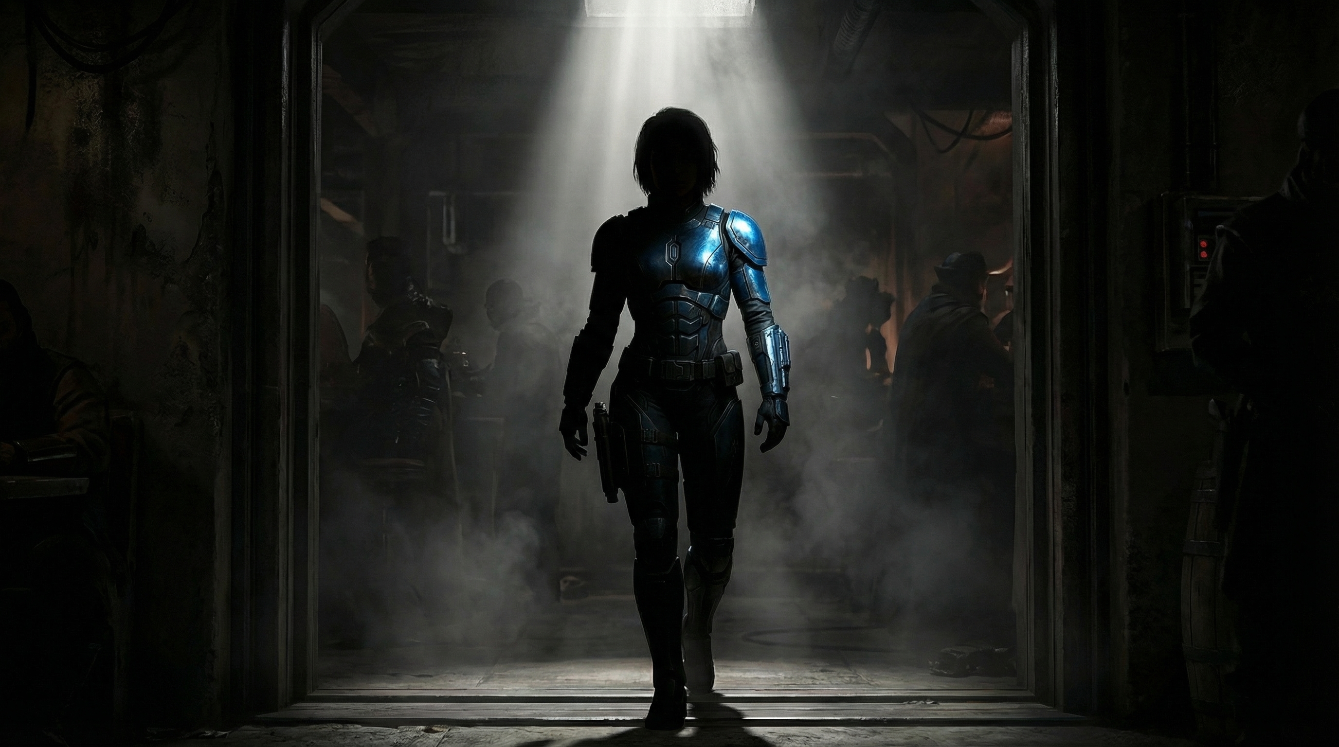 Concept art of the mandalorian entering the cantina.